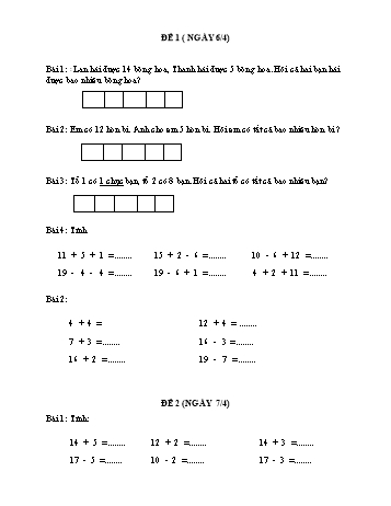 5 Đề ôn tập Toán Lớp 1 - Tháng 4