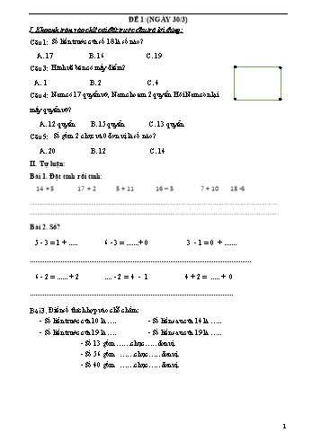 5 Đề ôn tập Toán Lớp 1 - Trường Tiểu học Phan Chu Trinh