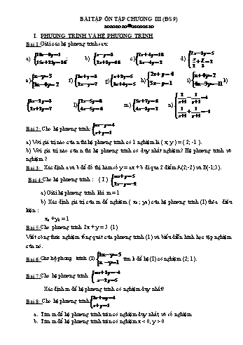 Bài tập ôn tập Đại số Lớp 9 - Chương 3