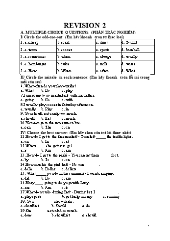 Bài tập Tiếng Anh Lớp 5 - Revision 2