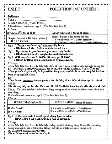 Bài tập Tiếng Anh Lớp 9 - Unit 7: Pollution