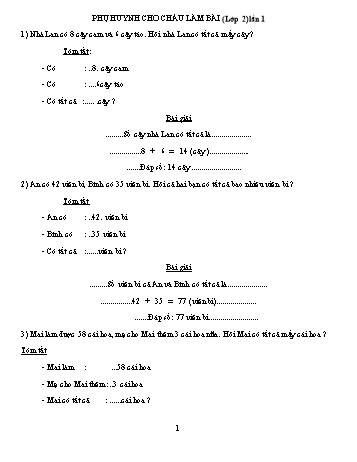 Bài tập về nhà Toán Lớp 2 - Lần 1 (Có đáp án)