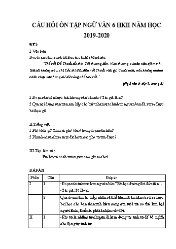 Câu hỏi ôn tập học kì 2 Ngữ văn Lớp 6