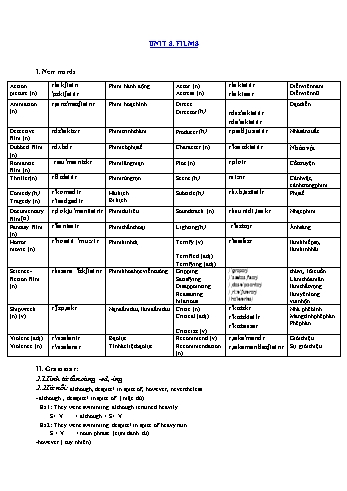 Câu hỏi ôn tập Tiếng Anh Lớp 7 - Unit 8: Films