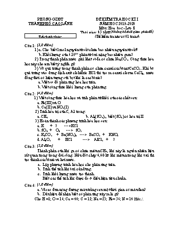 Đề chính thức kiểm tra học kì 1 Hóa học Lớp 8 - Phòng GD&ĐT Cao Lãnh (Có hướng dẫn chấm)