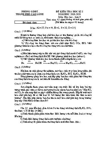 Đề chính thức kiểm tra học kì 1 Hóa học Lớp 9 - Phòng GD&ĐT Cao Lãnh (Có hướng dẫn chấm)