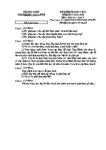 Đề chính thức kiểm tra học kì 1 Sinh học Lớp 6 - Phòng GD&ĐT Cao Lãnh (Có hướng dẫn chấm)