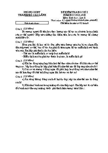 Đề chính thức kiểm tra học kì 1 Sinh học Lớp 8 - Phòng GD&ĐT Cao Lãnh (Có hướng dẫn chấm)