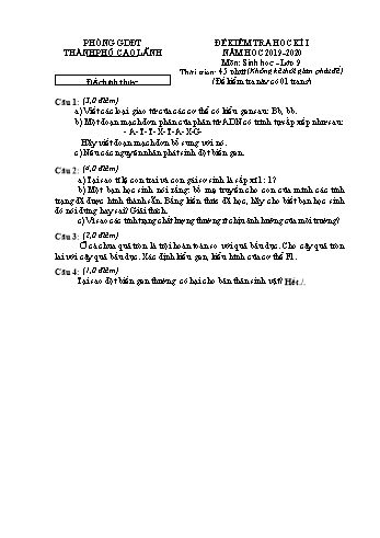 Đề chính thức kiểm tra học kì 1 Sinh học Lớp 9 - Phòng GD&ĐT Cao Lãnh (Có hướng dẫn chấm)