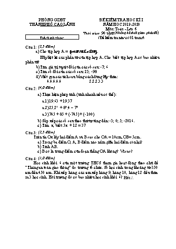 Đề chính thức kiểm tra học kì 1 Toán Lớp 6 - Phòng GD&ĐT Cao Lãnh (Có hướng dẫn chấm)