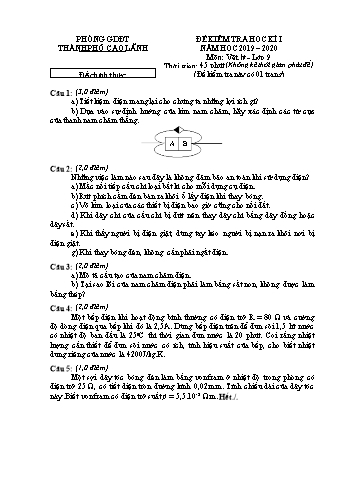 Đề chính thức kiểm tra học kì 1 Vật lí Lớp 9 - Phòng GD&ĐT Cao Lãnh (Có hướng dẫn chấm)