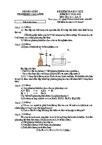 Đề chính thức kiểm tra học kì 2 Hóa học Lớp 8 - Phòng GD&ĐT Cao Lãnh (Có hướng dẫn chấm)