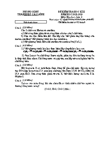Đề chính thức kiểm tra học kì 2 Hóa học Lớp 9 - Phòng GD&ĐT Cao Lãnh (Có hướng dẫn chấm)