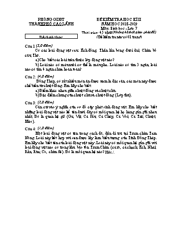 Đề chính thức kiểm tra học kì 2 Sinh học Lớp 7 - Phòng GD&ĐT Cao Lãnh (Có hướng dẫn chấm)