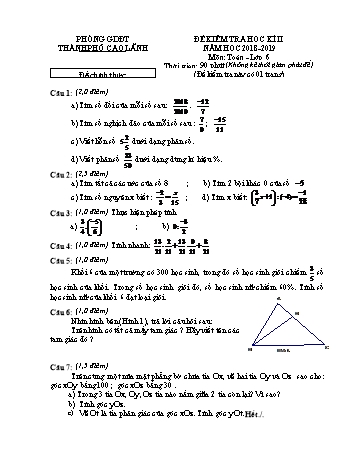 Đề chính thức kiểm tra học kì 2 Toán Lớp 6 - Phòng GD&ĐT Cao Lãnh (Có hướng dẫn chấm)