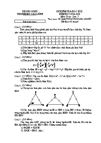 Đề chính thức kiểm tra học kì 2 Toán Lớp 7 - Phòng GD&ĐT Cao Lãnh (Có hướng dẫn chấm)