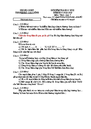 Đề chính thức kiểm tra học kì 2 Vật lí Lớp 7 - Phòng GD&ĐT Cao Lãnh (Có hướng dẫn chấm)