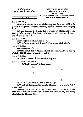 Đề chính thức kiểm tra học kì 2 Vật lí Lớp 9 - Phòng GD&ĐT Cao Lãnh (Có hướng dẫn chấm)