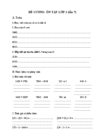 Đề cương ôn tập Toán và Tiếng Việt Lớp 3 (Lần 7)