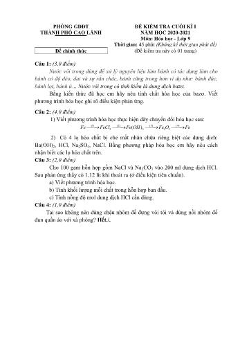 Đề kiểm tra cuối học kì 1 Hóa học Lớp 9 - Đề chính thức - Phòng GD&ĐT Cao Lãnh (Có hướng dẫn chấm)