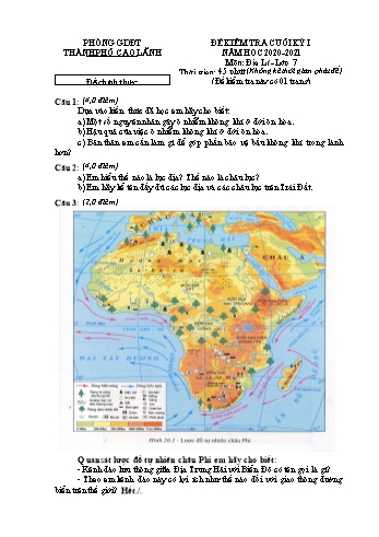 Đề kiểm tra cuối kì 1 Địa lí Lớp 7 - Đề chính thức - Phòng GD&ĐT Cao Lãnh (Có hướng dẫn chấm)