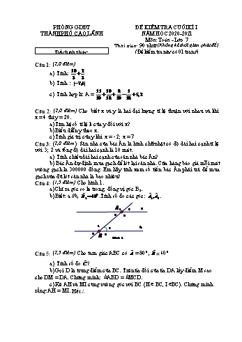 Đề kiểm tra cuối kì 1 Toán Lớp 7 - Đề chính thức - Phòng GD&ĐT Cao Lãnh (Có hướng dẫn chấm)