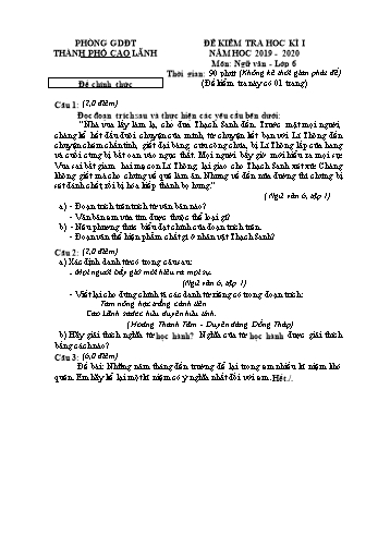 Đề kiểm tra học kì 1 Ngữ văn Lớp 6 - Phòng GD&ĐT Cao Lãnh (Có hướng dẫn chấm)