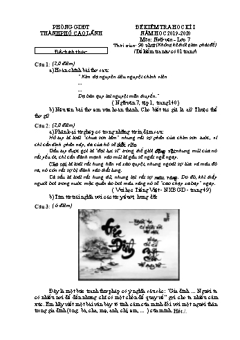 Đề kiểm tra học kì 1 Ngữ văn Lớp 7 - Phòng GD&ĐT Cao Lãnh (Có hướng dẫn chấm)