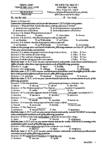 Đề kiểm tra học kì 1 Tiếng Anh Lớp 8 - Mã đề: 801 - Phòng GD&ĐT Cao Lãnh (Có đáp án)