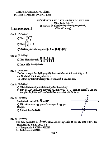 Đề kiểm tra học kì 1 Toán Lớp 7 - Phòng GD&ĐT Cao Lãnh