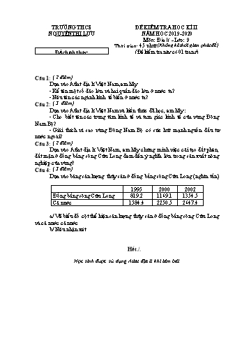 Đề kiểm tra học kì 2 Địa lí Lớp 9 - Đề chính thức - Trường THCS Nguyễn Thị Lựu (Có hướng dẫn chấm)