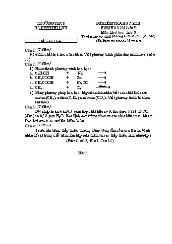 Đề kiểm tra học kì 2 Hóa học Lớp 9 - Đề chính thức - Trường THCS Nguyễn Thị Lựu (Có hướng dẫn chấm)
