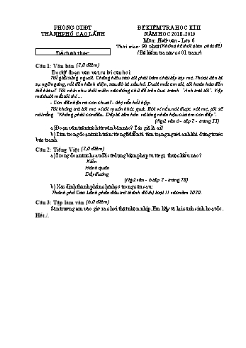 Đề kiểm tra học kì 2 Ngữ văn Lớp 6 - Phòng GD&ĐT Cao Lãnh (Có hướng dẫn chấm)