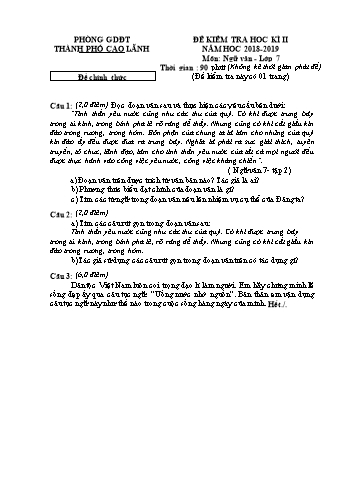 Đề kiểm tra học kì 2 Ngữ văn Lớp 7 - Phòng GD&ĐT Cao Lãnh (Có hướng dẫn chấm)
