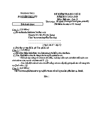 Đề kiểm tra học kì 2 Ngữ văn Lớp 8 - Đề chính thức - Trường THCS Nguyễn Thị Lựu (Có hướng dẫn chấm)