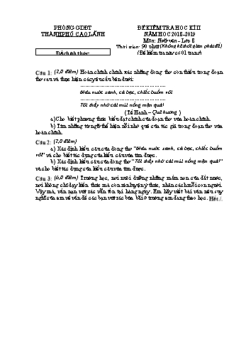 Đề kiểm tra học kì 2 Ngữ văn Lớp 8 - Phòng GD&ĐT Cao Lãnh (Có hướng dẫn chấm)