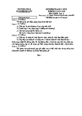Đề kiểm tra học kì 2 Sinh học Lớp 9 - Đề chính thức - Trường THCS Nguyễn Thị Lựu (Có hướng dẫn chấm)