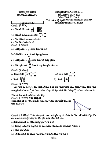 Đề kiểm tra học kì 2 Toán Lớp 6 - Đề chính thức - Trường THCS Nguyễn Thị Lựu (Có hướng dẫn chấm)
