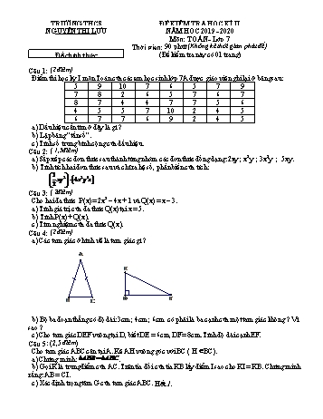 Đề kiểm tra học kì 2 Toán Lớp 7 - Đề chính thức - Trường THCS Nguyễn Thị Lựu (Có hướng dẫn chấm)