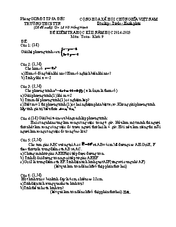 Đề kiểm tra học kì 2 Toán Lớp 9 - Phòng GD&ĐT Sa Đéc (Có đáp án)