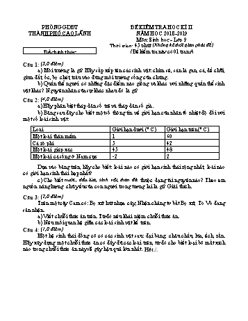 Đề kiểm tra Sinh học Lớp 9