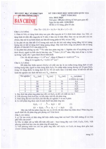 Đề thi chọn học sinh giỏi cấp Quốc gia THPT môn Hóa học