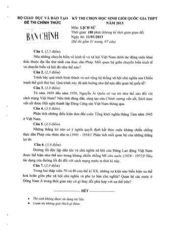 Đề thi chọn học sinh giỏi cấp Quốc gia THPT môn Lịch sử