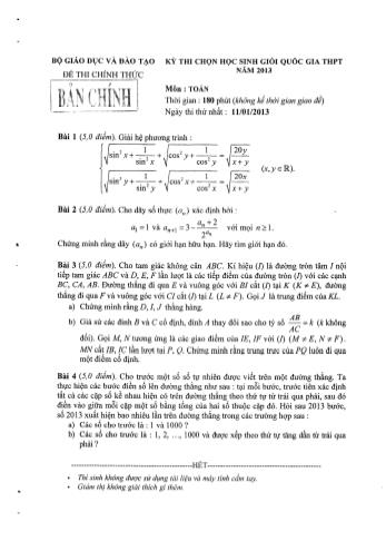 Đề thi chọn học sinh giỏi cấp Quốc gia THPT môn Toán