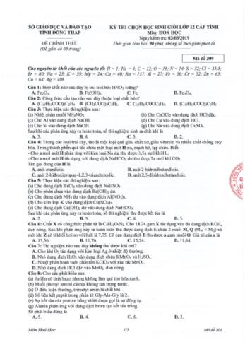 Đề thi chọn học sinh giỏi Lớp 12 cấp tỉnh môn Hóa học - Sở GD&ĐT Đồng Tháp (Có đáp án)