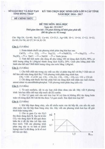 Đề thi chọn học sinh giỏi Lớp 9 cấp tỉnh môn Hóa học - Sở GD&ĐT Đồng Tháp (Có hướng dẫn chấm)