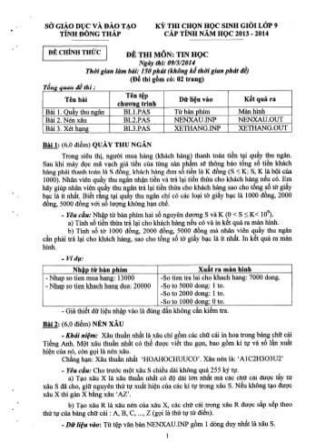 Đề thi chọn học sinh giỏi Lớp 9 cấp tỉnh môn Tin học - Sở GD&ĐT Đồng Tháp (Có đáp án)