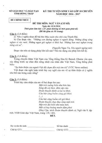 Đề thi tuyển sinh vào Khối 10 môn Ngữ văn (Chuyên) - Sở GD&ĐT Đồng Tháp (Có hướng dẫn chấm)