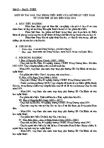 Giáo án Mĩ thuật Lớp 7 - Tiết 23, Bài 21: Một số tác giả, tác phẩm tiêu biểu của mĩ thuật Việt Nam từ cuối thế kỉ XIX đến năm 1954