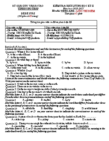 Kiểm tra chất lượng học kì 2 Tiếng Anh Lớp 9 - Đề đề xuất - Trường THCS Nguyễn Chí Thanh (Có đáp án)